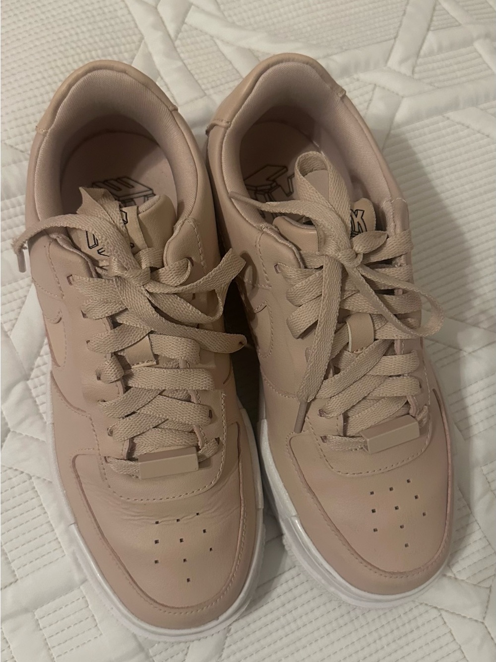 Nike Air Force One Blush Beige Platform Sneakers - Picture 7 of 9